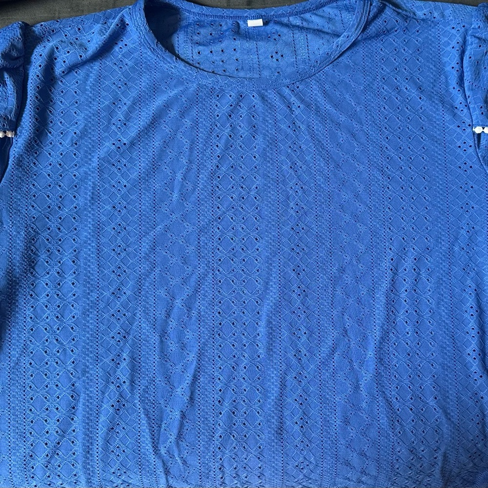 Blue Eyelet Knit Top